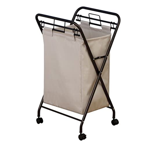 Household Essentials سلة غسيل منزلية 7172 قابلة للدحرجة مع حقيبة قماش ثقيلة | إطار برونزي عتيق - Image 2