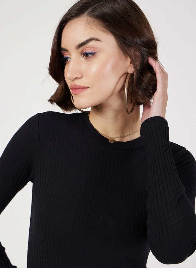 SASSAFRAS Black Bodycon Midi Dress for Women