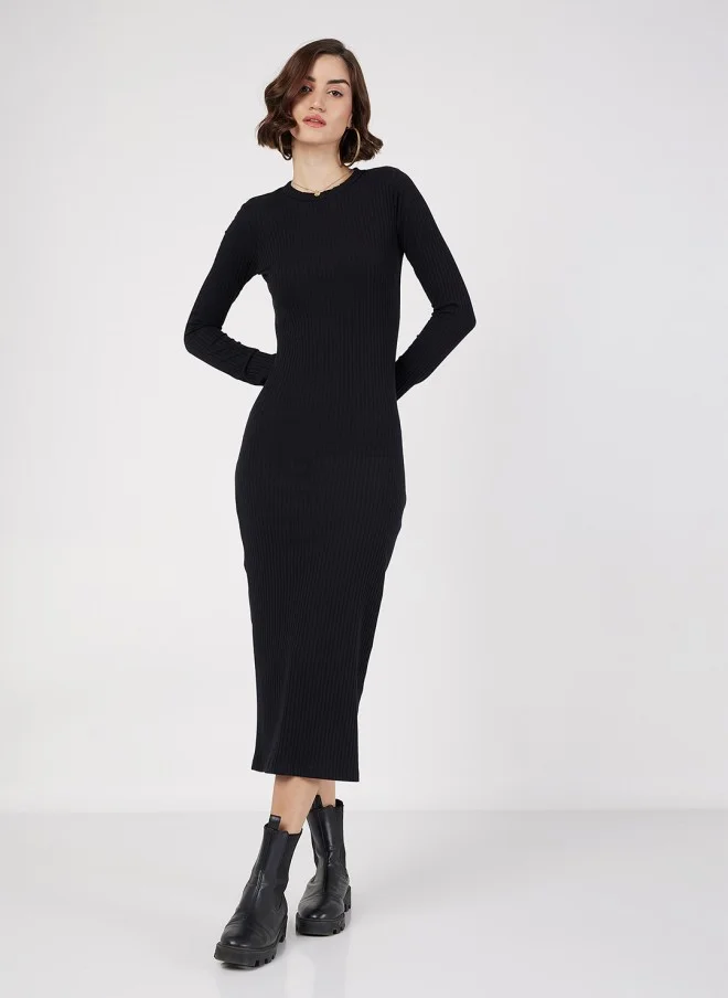 SASSAFRAS Black Bodycon Midi Dress for Women