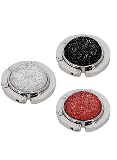 KASTWAVE Foldable Purse Hook, Floding Handbag Hanger Bling Rhinestone Bag Holder for Table Desk 3PCS Black White Red  - Image 1