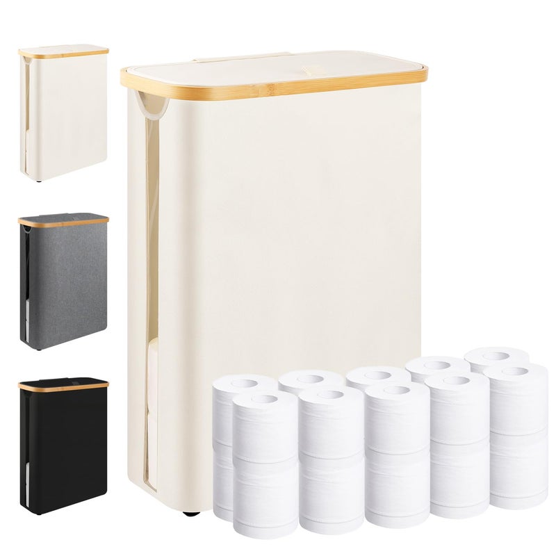 Dotpilgo Extra Large Toilet Paper Storage Basket with Lid 49L Slim Toilet Paper Basket Holder Bin Container Organizer for Bathroom Hold up to 20 Regular Rolls or 15 Mega Rolls - Image 1