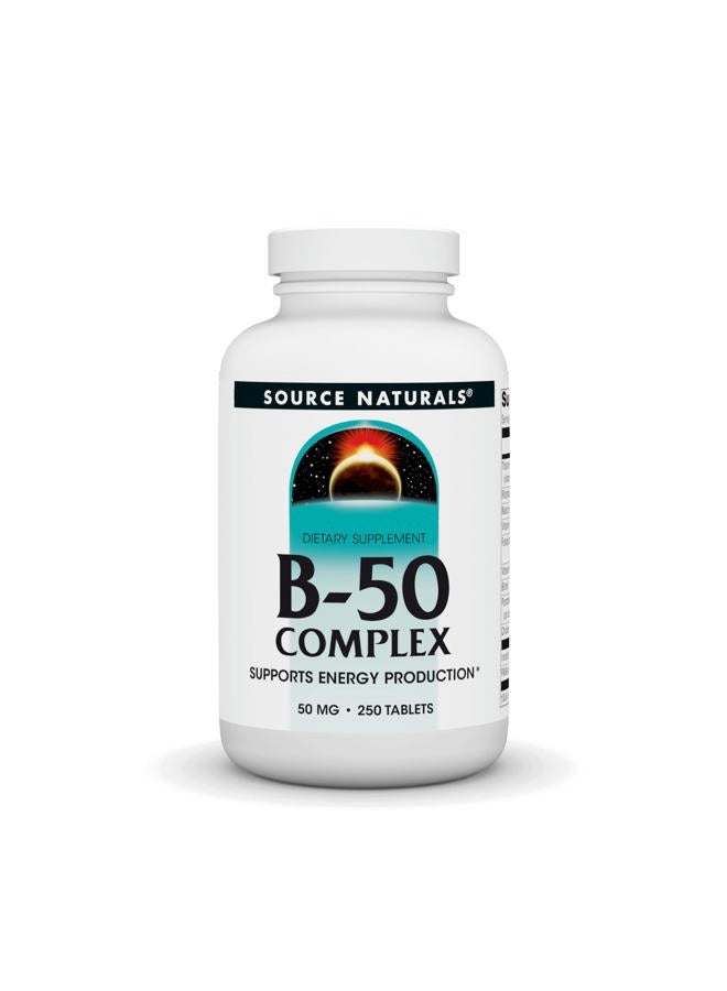 Source Naturals مجمع B-50 50 ملغ من فيتامينات B لدعم إنتاج الطاقة - 250 قرص - Image 1