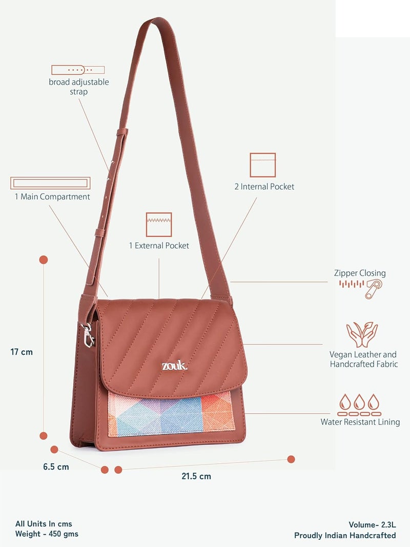 ZOUK Vegan Leather Flap Closure Beyond Basic Sling Bag For Women's Girls - Image 4