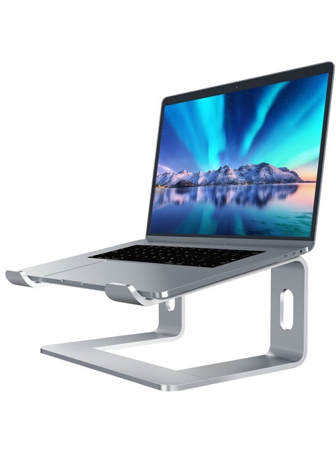 Aluminum Laptop Stand for Desk Compatible with Mac MacBook Pro Air Apple Notebook, Portable Holder Ergonomic Elevator Metal Riser for 10 to 15.6 inch PC Desktop Computer, Silver