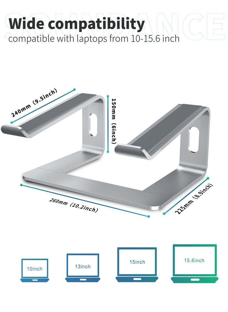 erorex - Aluminum Laptop Stand for Desk Compatible with Mac MacBook Pro Air Apple Notebook, Portable Holder Ergonomic Elevator Metal Riser for 10 to 15.6 inch PC Desktop Computer, Silver - Image 1