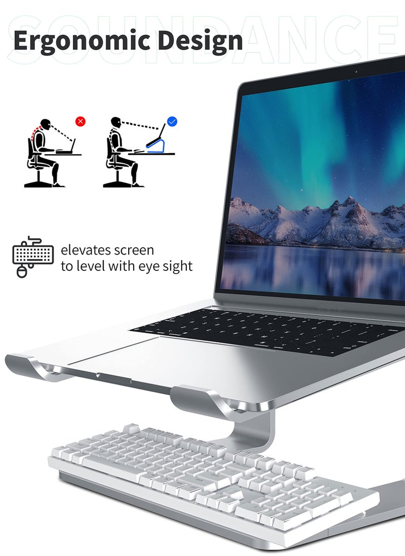erorex - Aluminum Laptop Stand for Desk Compatible with Mac MacBook Pro Air Apple Notebook, Portable Holder Ergonomic Elevator Metal Riser for 10 to 15.6 inch PC Desktop Computer, Silver - Image 1