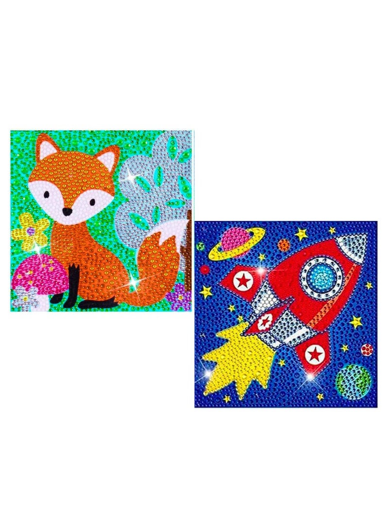 VIO 2 Pack Assorted Diamond Art Kits for Boys and Girls Creative Diamond Art Sticker Craft by Number Kits for Kids Adult Beginners Diamond Art for Kids Ages 6 7 8 9 10 11 12 Colorful Easy DIY Crystal Mosaic Dots Crafts Gem Art for Home Kids Room Decoration Birthday Gifts for Boys Gifts for Girls Party Favors Goody Bag Stuffers 15 CM  - Image 1