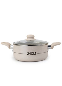 Wilson Oak Casserole with Lid and Marble Coating, Soft Touch Handle Stew Pot Suitable for Gas Electric Induction and Ceramic Stove Dutch Oven - 24cm – Cream  - Image 3