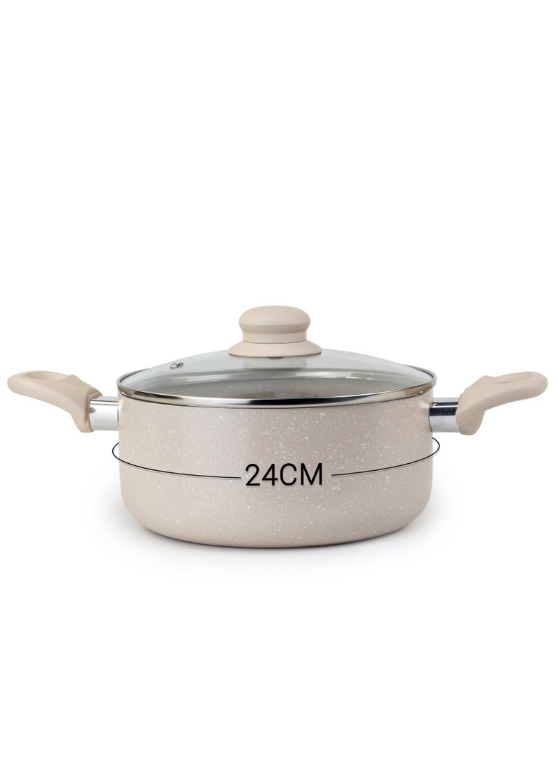 Wilson Oak Casserole with Lid and Marble Coating, Soft Touch Handle Stew Pot Suitable for Gas Electric Induction and Ceramic Stove Dutch Oven - 24cm – Cream  - Image 3