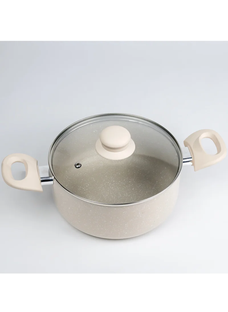 ويلسون Oak Casserole with Lid and Marble Coating, Soft Touch Handle Stew Pot Suitable for Gas Electric Induction and Ceramic Stove Dutch Oven - 24cm – Cream