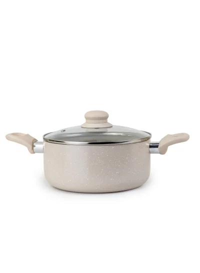 Wilson Oak Casserole with Lid and Marble Coating, Soft Touch Handle Stew Pot Suitable for Gas Electric Induction and Ceramic Stove Dutch Oven - 24cm – Cream