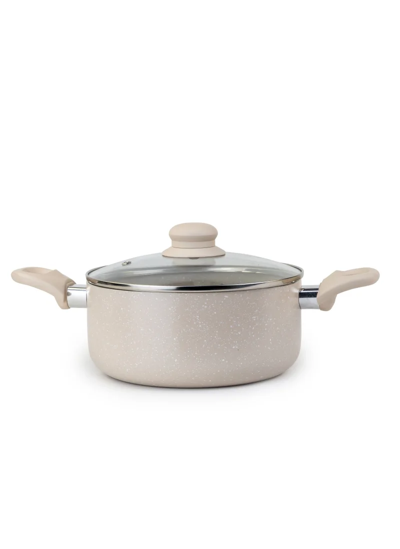 ويلسون Oak Casserole with Lid and Marble Coating, Soft Touch Handle Stew Pot Suitable for Gas Electric Induction and Ceramic Stove Dutch Oven - 24cm – Cream