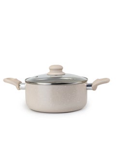 Wilson Oak Casserole with Lid and Marble Coating, Soft Touch Handle Stew Pot Suitable for Gas Electric Induction and Ceramic Stove Dutch Oven - 24cm – Cream  - Image 1