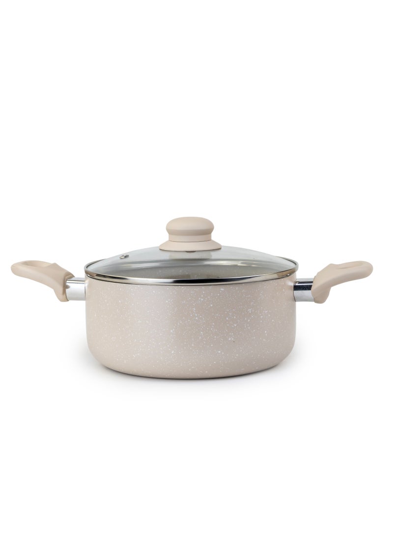 Wilson Oak Casserole with Lid and Marble Coating, Soft Touch Handle Stew Pot Suitable for Gas Electric Induction and Ceramic Stove Dutch Oven - 24cm – Cream  - Image 1