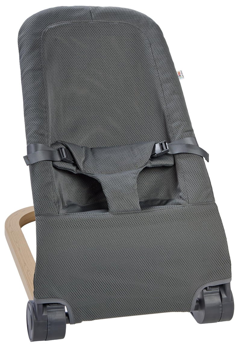 PRIMO Giggle Bounce Deluxe Folding Baby Bouncer Seat and Lounger (Slate Grey) Wood Grain Base, Adjustable Recline, Portable Folding Design - Ideal Baby Rocker, Swing, Lounger & New Born Baby Gift 0-6 Months - Image 1