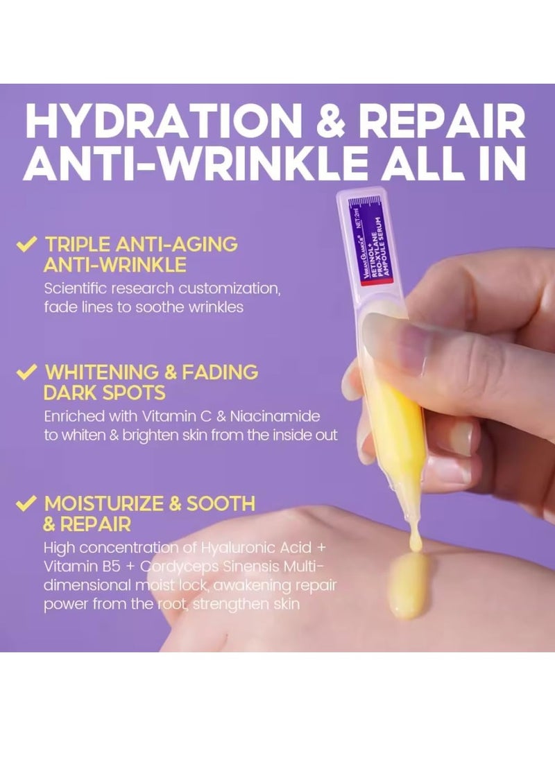 Vibrant Glamour - 4Pcs Retinol + Pro-Xylane Ampoule Serum Anti aging Anti Wrinkle Firming Hydrating Moisturizing Soothing Repairing Fade Fine Lines Dark Spots Deep Care Retinol Essence - Image 1