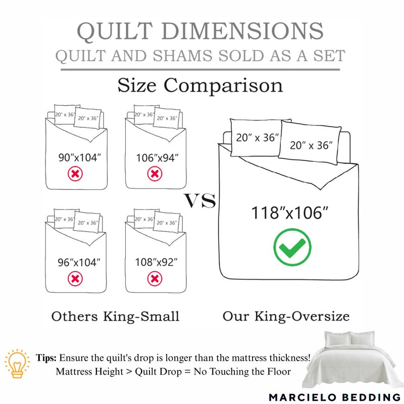 MarCielo 3-Piece 100% Cotton Oversized Bedspread Lightweight Quilt Coverlet Embroidery Farmhouse Bedding Set T0 (Bright White, Oversized King (118"x106")) - Image 3