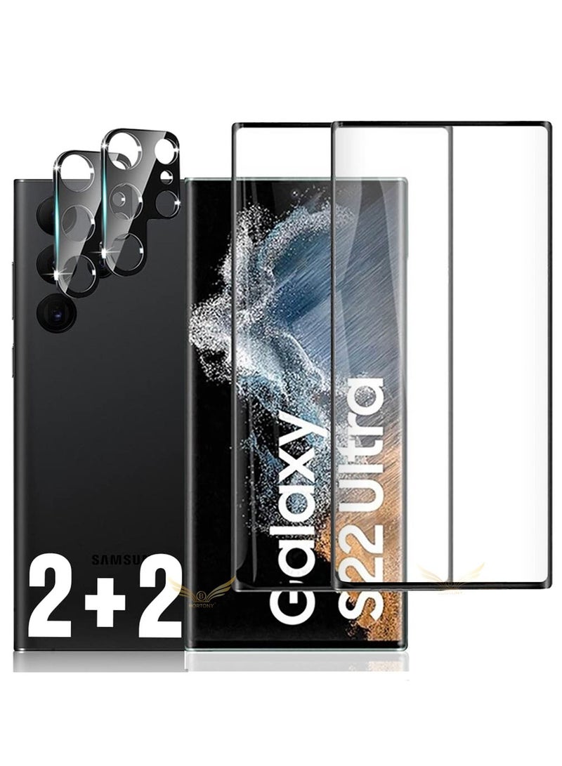 BORTONY Pack of 2+2 Screen Protector and Camera Lens Protector for Samsung Galaxy S22 Ultra 5G (6.8") 3D Full Coverage,Shell Friendly, 9H Hardness, Easy To Install Screen Protector - Image 1