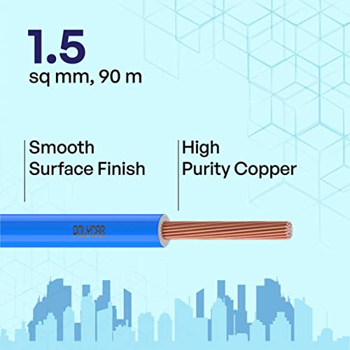 Polycab OPTIMA+ 1.5sqmm 90M coil | Flame Retardant | Lead free | 99.97% high purity copper | Rodent protection | PVC insulated housewire [Blue] - Image 2