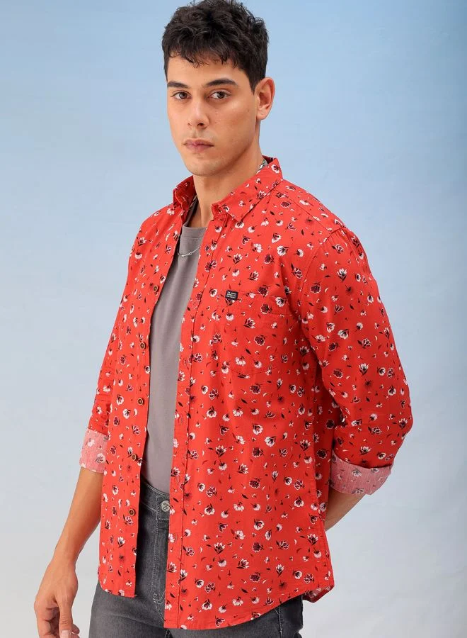 The Indian Garage Co Men Regular Fit Printed Full Sleeves Cutaway Collar Casual Shirt