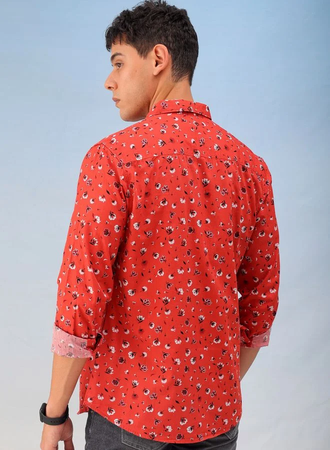 The Indian Garage Co Men Regular Fit Printed Full Sleeves Cutaway Collar Casual Shirt