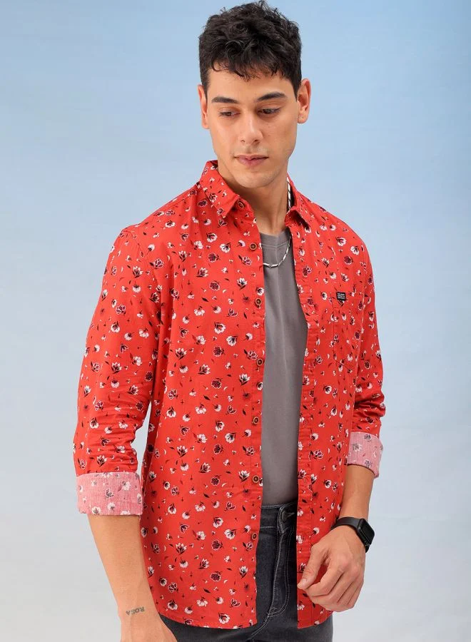 The Indian Garage Co Men Regular Fit Printed Full Sleeves Cutaway Collar Casual Shirt