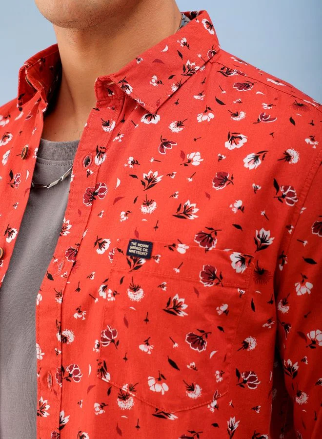 The Indian Garage Co Men Regular Fit Printed Full Sleeves Cutaway Collar Casual Shirt