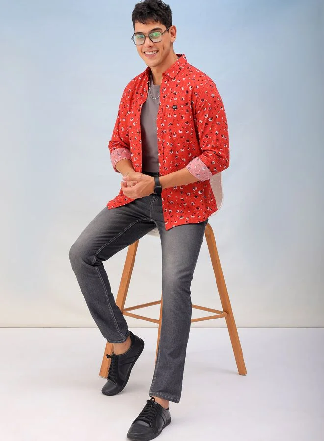 The Indian Garage Co Men Regular Fit Printed Full Sleeves Cutaway Collar Casual Shirt