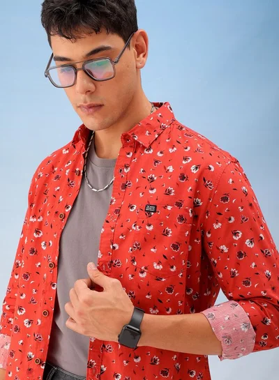 The Indian Garage Co Men Regular Fit Printed Full Sleeves Cutaway Collar Casual Shirt