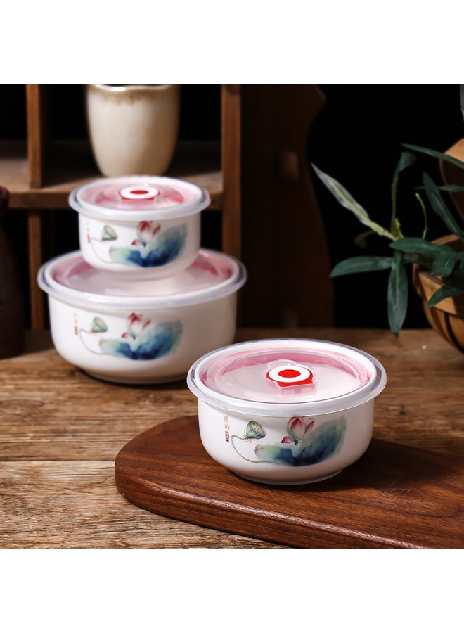 Ceramic Fresh-keeping Bowl Three-piece Sealed Bowl Gift Bowl Set Gift Box Wedding Will Sell Wholesale Printed LOGO-Specifications:Luckcat-Color:Preservation Bowl Two Sets Of Two Medium Color Box/36 Sets Of A Box - Image 3