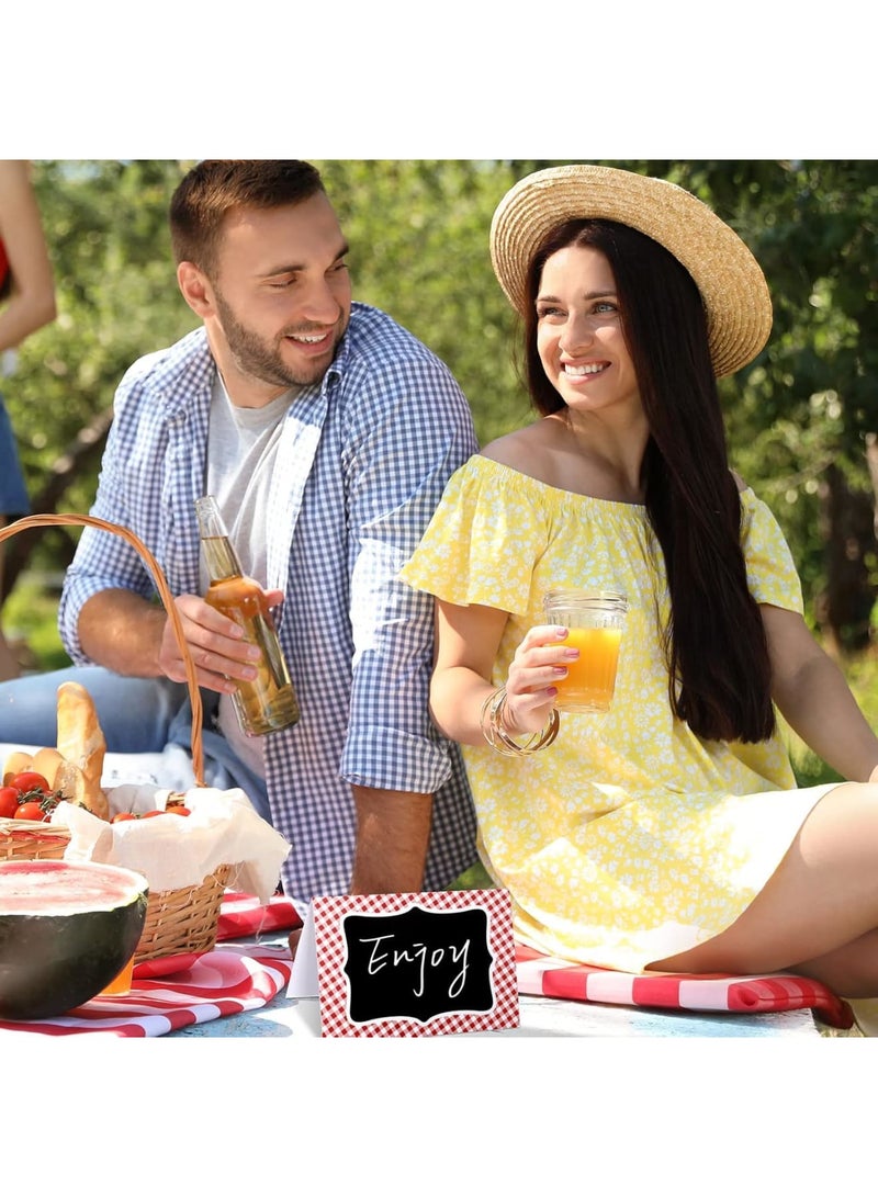 SYOSI Gingham Picnic Party Decoration Set - 4x6 Inch Double-Sided Italian-Themed Chalkboard Tent Cards, Mini Blackboard Labels for Wedding, BBQ, Picnic, Table Number, Food Place (24 Pcs,Red & White) - Image 5