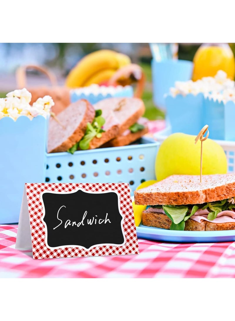 SYOSI Gingham Picnic Party Decoration Set - 4x6 Inch Double-Sided Italian-Themed Chalkboard Tent Cards, Mini Blackboard Labels for Wedding, BBQ, Picnic, Table Number, Food Place (24 Pcs,Red & White) - Image 2