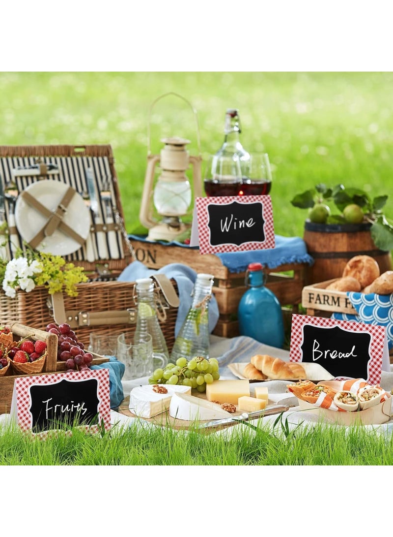 SYOSI Gingham Picnic Party Decoration Set - 4x6 Inch Double-Sided Italian-Themed Chalkboard Tent Cards, Mini Blackboard Labels for Wedding, BBQ, Picnic, Table Number, Food Place (24 Pcs,Red & White) - Image 3