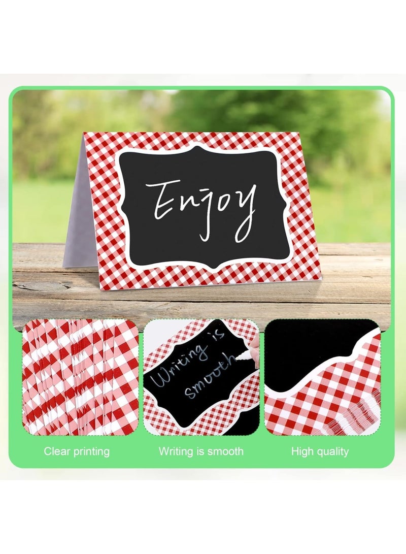 SYOSI Gingham Picnic Party Decoration Set - 4x6 Inch Double-Sided Italian-Themed Chalkboard Tent Cards, Mini Blackboard Labels for Wedding, BBQ, Picnic, Table Number, Food Place (24 Pcs,Red & White) - Image 4