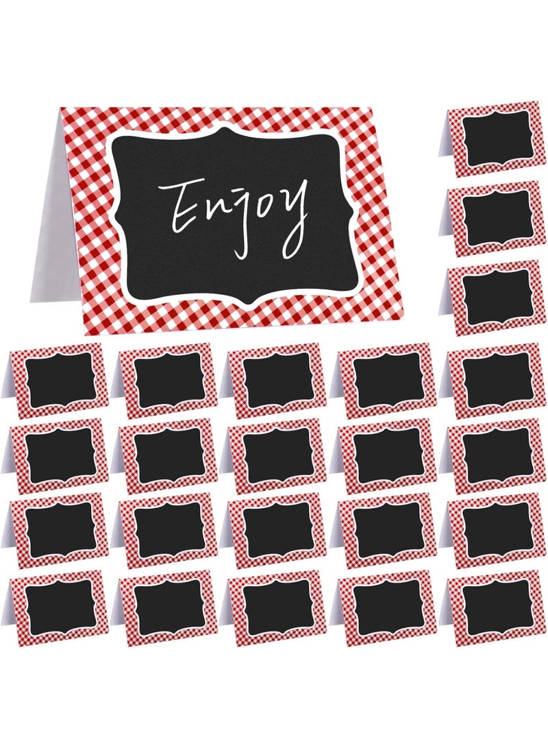 SYOSI Gingham Picnic Party Decoration Set - 4x6 Inch Double-Sided Italian-Themed Chalkboard Tent Cards, Mini Blackboard Labels for Wedding, BBQ, Picnic, Table Number, Food Place (24 Pcs,Red & White) - Image 1