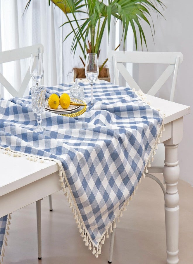 Midsummer Breeze مفرش طاولة مربع بنقشة الجاموس من منتصف الصيف - مفرش طاولة من مزيج القطن بنقشة مربعات صغيرة للمطبخ والمطعم والمنزل الريفي وديكورات العطلات الربيعية والصيفية (55 × 55 بوصة، أزرق) - Image 3