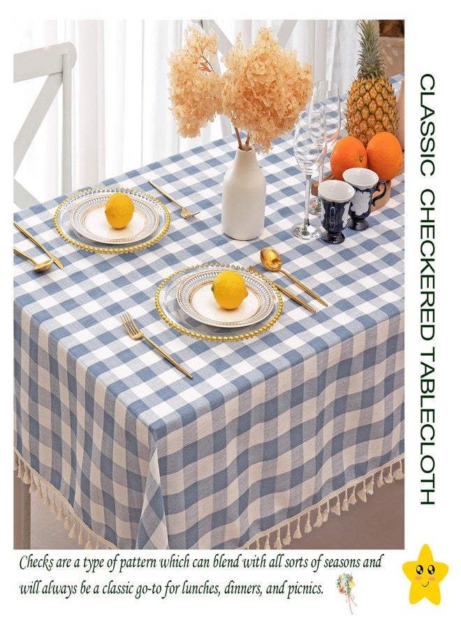 Midsummer Breeze مفرش طاولة مربع بنقشة الجاموس من منتصف الصيف - مفرش طاولة من مزيج القطن بنقشة مربعات صغيرة للمطبخ والمطعم والمنزل الريفي وديكورات العطلات الربيعية والصيفية (55 × 55 بوصة، أزرق) - Image 2