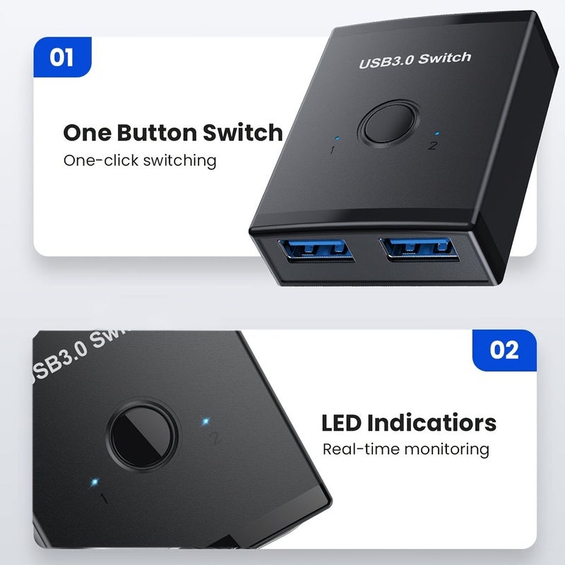 Black USB 3.0 2 In 1 Out Bidirectional Switch for Keyboard Mouse Printer - Image 4