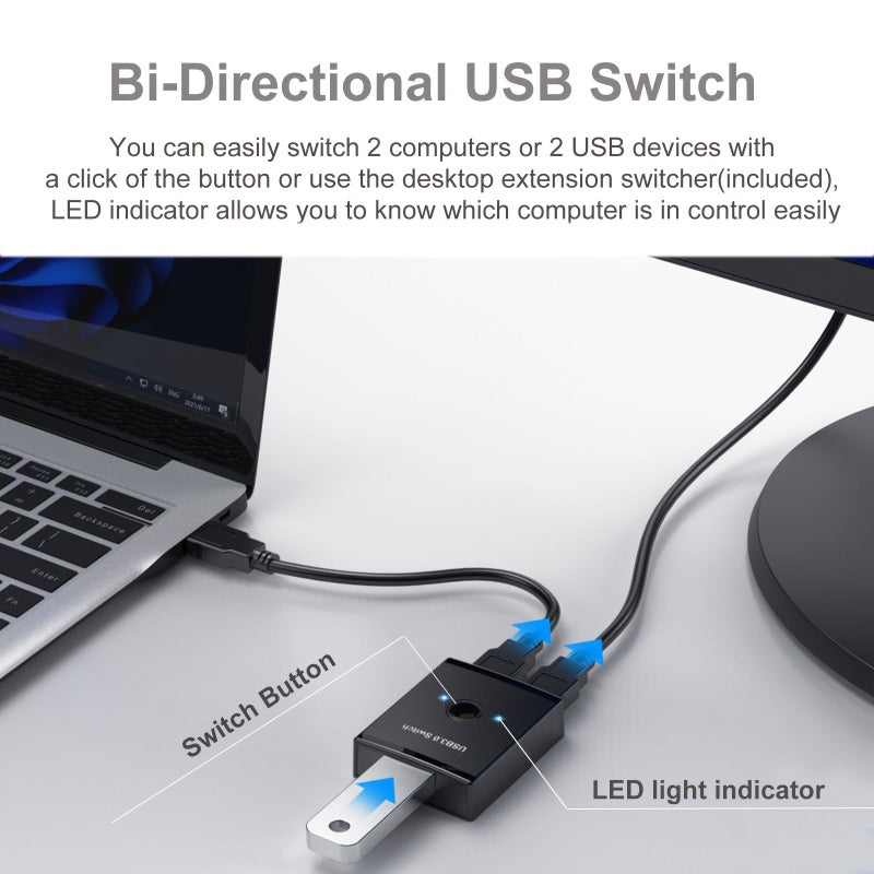 Black USB 3.0 2 In 1 Out Bidirectional Switch for Keyboard Mouse Printer - Image 5