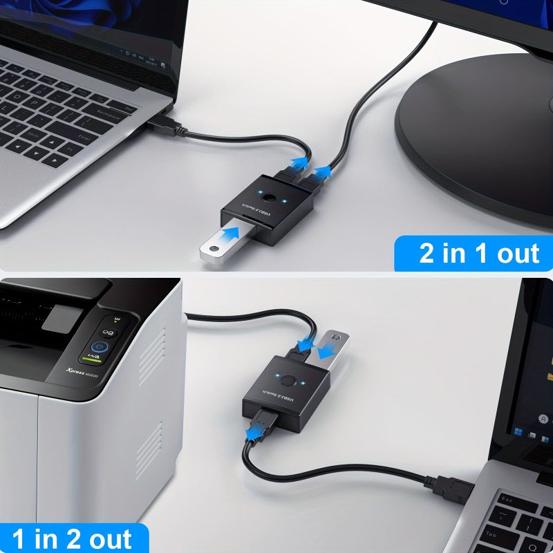 Black USB 3.0 2 In 1 Out Bidirectional Switch for Keyboard Mouse Printer - Image 1