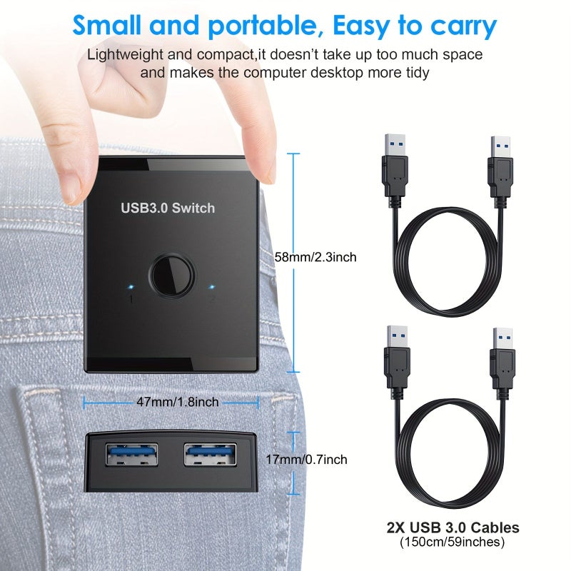 Black USB 3.0 2 In 1 Out Bidirectional Switch for Keyboard Mouse Printer - Image 2
