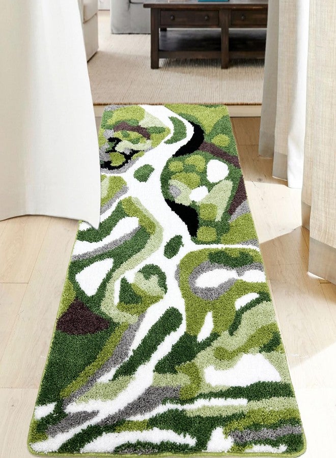 Homantic Bathroom Runner Rugs, Green Natural Bathroom Runner, Long Bathroom Rug for Bathroom Floor, River, Moss, Large Bathroom Rugs, Bathroom Rug Runner, Long Bath Mat Bath Runner24 x60 - Image 1