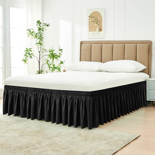 Biscaynebay Wrap Around Bed Skirts for King Cal King Beds Short Drop of 12 Black Adjustable Elastic Dust Ruffles Easy Fit Wrinkle Resistant Silky Luxurious Fabric Machine Washable - Image 3