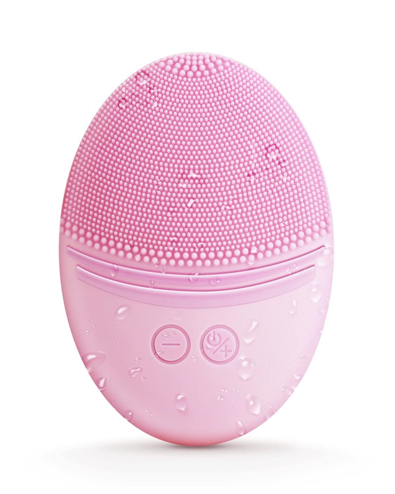 EZBASICS Facial Cleansing Brush Made with Ultra Hygienic Soft Silicone Waterproof Sonic Vibrating Face Brush for Deep Cleansing Gentle Massaging Inductive Charging Pink 1 Pack5 Speed Settings
