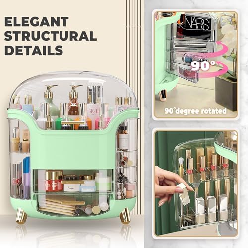 TNT THE NEXT TREND Cosmetic Makeup Organizer Box for Women with Makeup Sponge Dressing Table Organizer with Drawer for Skincare, Perfume, Lipstick Storage 34 cm x 30 cm x 20 cm Model 1 – Light Green - Image 3