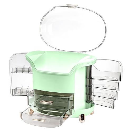 TNT THE NEXT TREND Cosmetic Makeup Organizer Box for Women with Makeup Sponge Dressing Table Organizer with Drawer for Skincare, Perfume, Lipstick Storage 34 cm x 30 cm x 20 cm Model 1 – Light Green - Image 2