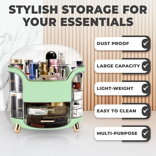 TNT THE NEXT TREND Cosmetic Makeup Organizer Box for Women with Makeup Sponge Dressing Table Organizer with Drawer for Skincare, Perfume, Lipstick Storage 34 cm x 30 cm x 20 cm Model 1 – Light Green - Image 4