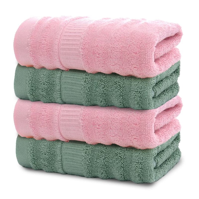 Mush 100% Bamboo 600 GSM Bath Towel |Ultra Soft, Absorbent & Quick Dry Towel for Bath |Towel Set of 4| Solid | Couple Towel Set |Olive Green & Pink| 29 x 59 Inches - Image 1