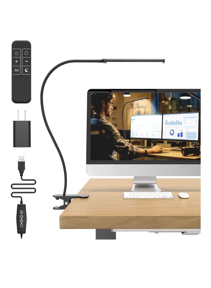 Mojimdo Desk Lamp with Remote, 3 Color & 5 Brightness & 77LED Dimmable Reading Light, 70CM Flexible Gooseneck, Eye-Caring Clip on Light with Adapter for Reading Study Workbench Drafting - Image 1