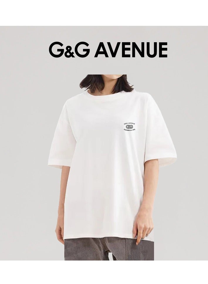 G&G AVENUE Summer pure cotton casual short sleeved T-shirt for men and women, round neck couple, simple printed bottom shirt Oversized Heavy cotton fabric Men's  - Image 5